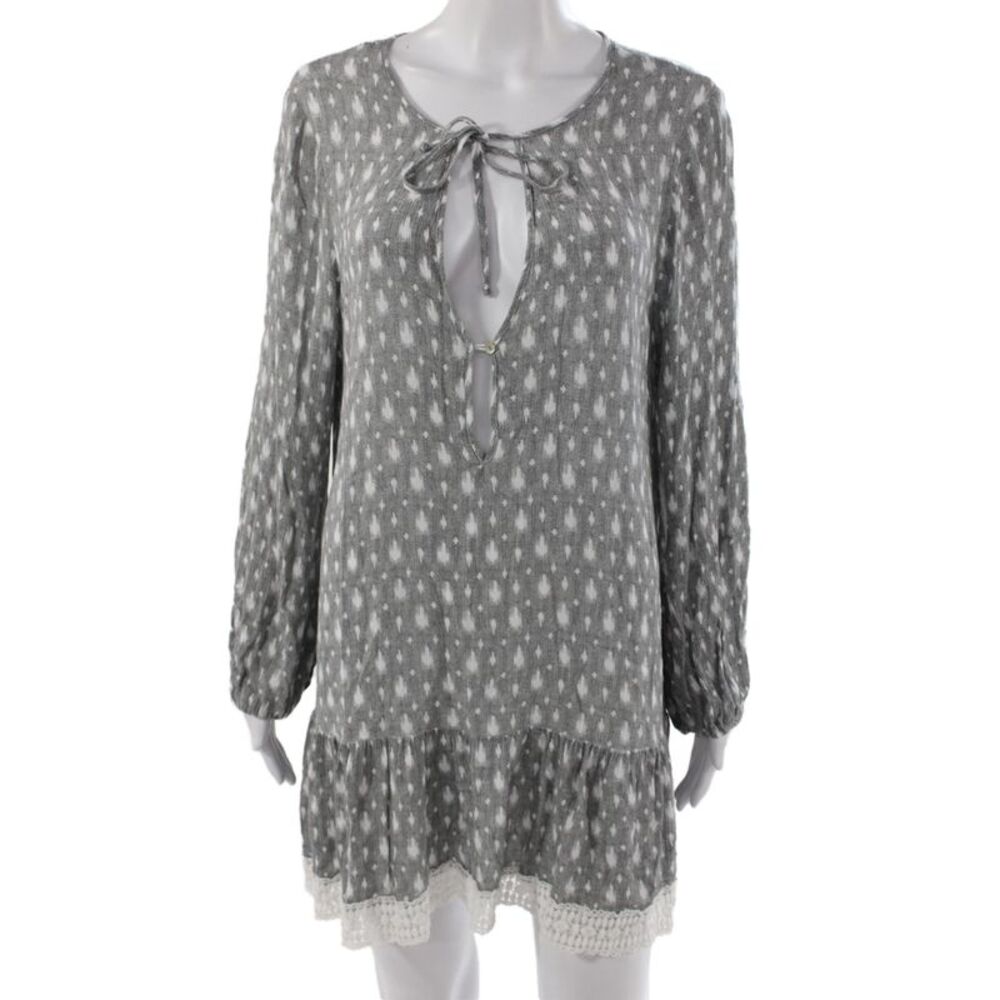 Eberjey Women Shift Dress Gray V-Neck Long Sleeve Above Knee Size M